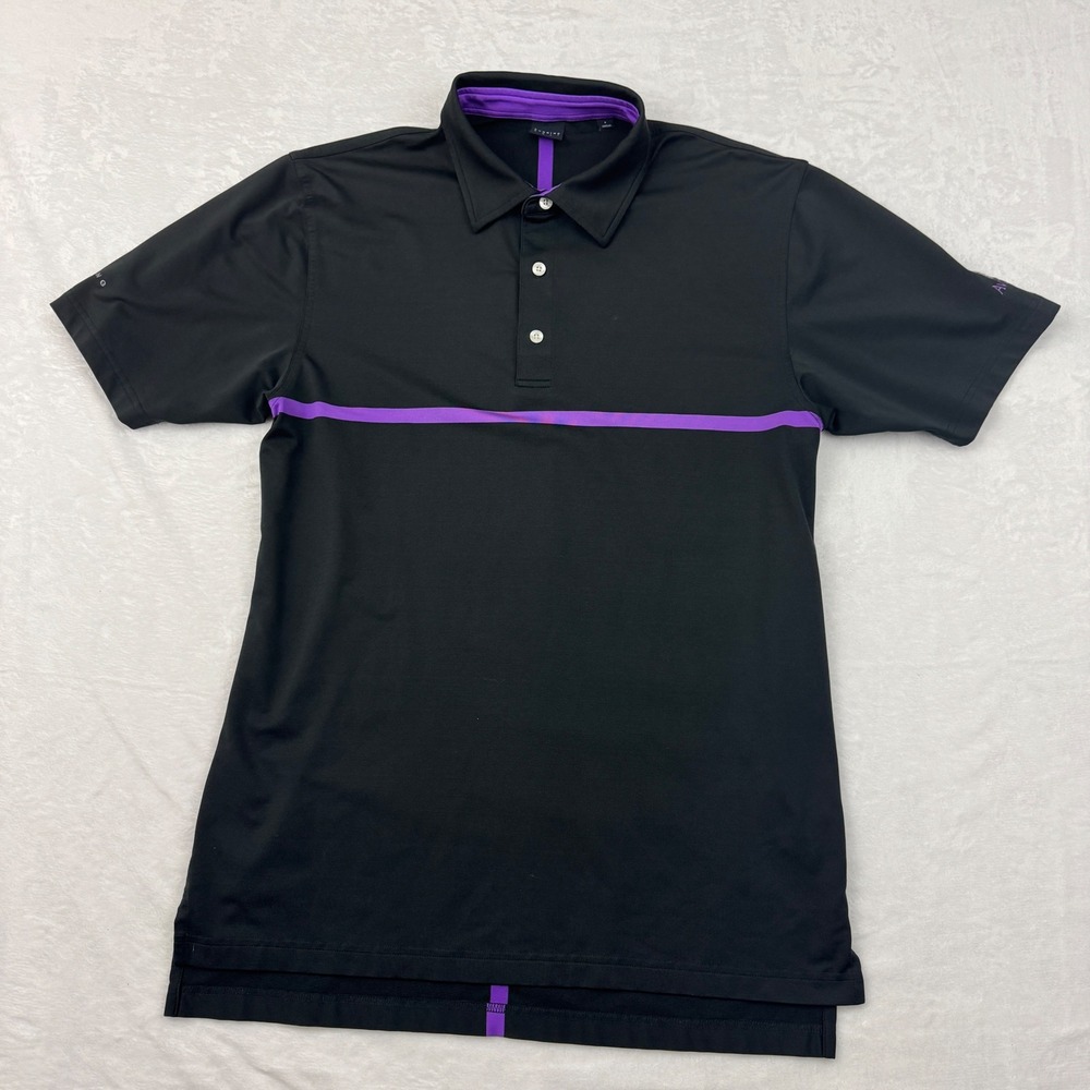 Dunning Men Large Black Purple Stripe Aviara Golf Club Performance Polo Shirt L